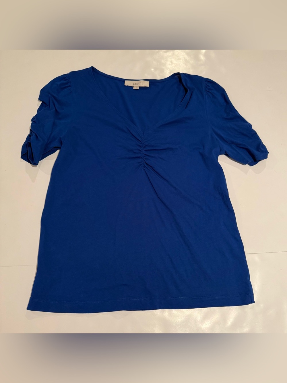 LOFT Royal Blue Short-Sleeve V-Neck Ruched Top